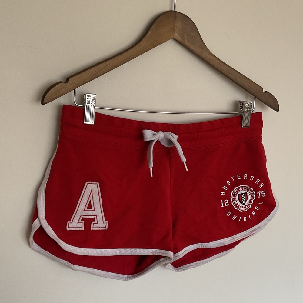 Red Amsterdam Shorts with White Trim and Drawstring Waist